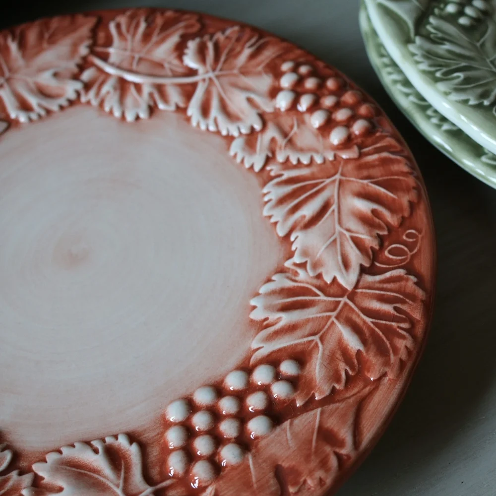 Vintage Williams-Sonoma Embossed Grape Salad Plates | Sage Green & Terra Cotta